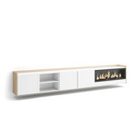 LOWBOARD, Weiß und Eiche, 315/35/50cm, Kamin mit Feuereffekt XXL - Weiß, Holzwerkstoff (315/50/35cm) - Skraut Home