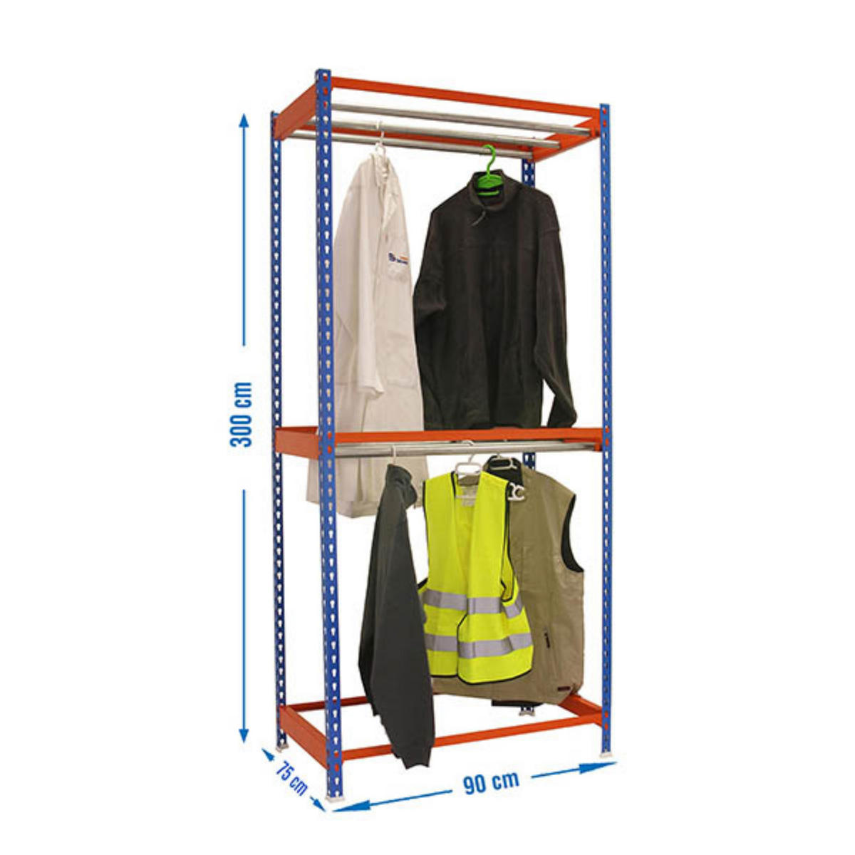 KLEIDERSTANGENREGAL Metal Doppel | HxBxT 300x90x75cm | Blau/Orange | Kleiderständer Garderobe Klamottenregal Stangenregal Regal - Blau, Metall (90/300/75cm) - PROREGAL