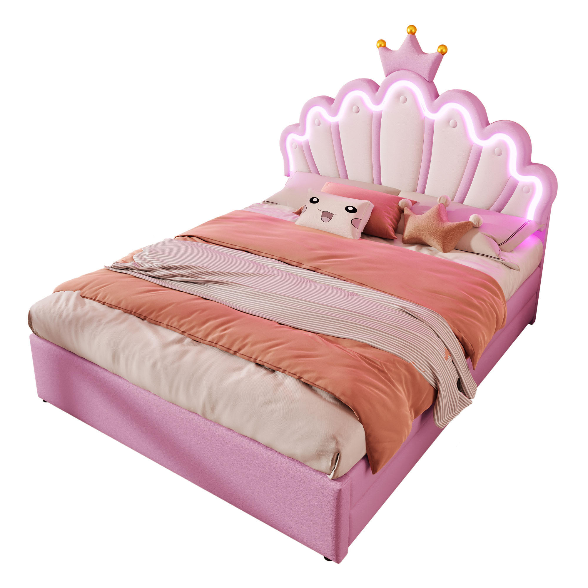 POLSTERBETT 140/200 cm Rosa mit ferngesteuerten LED-Beleuchtung und verstellbarem Kopfteil aus PU - Rosa, Kunststoff (140/200cm) - OKWISH