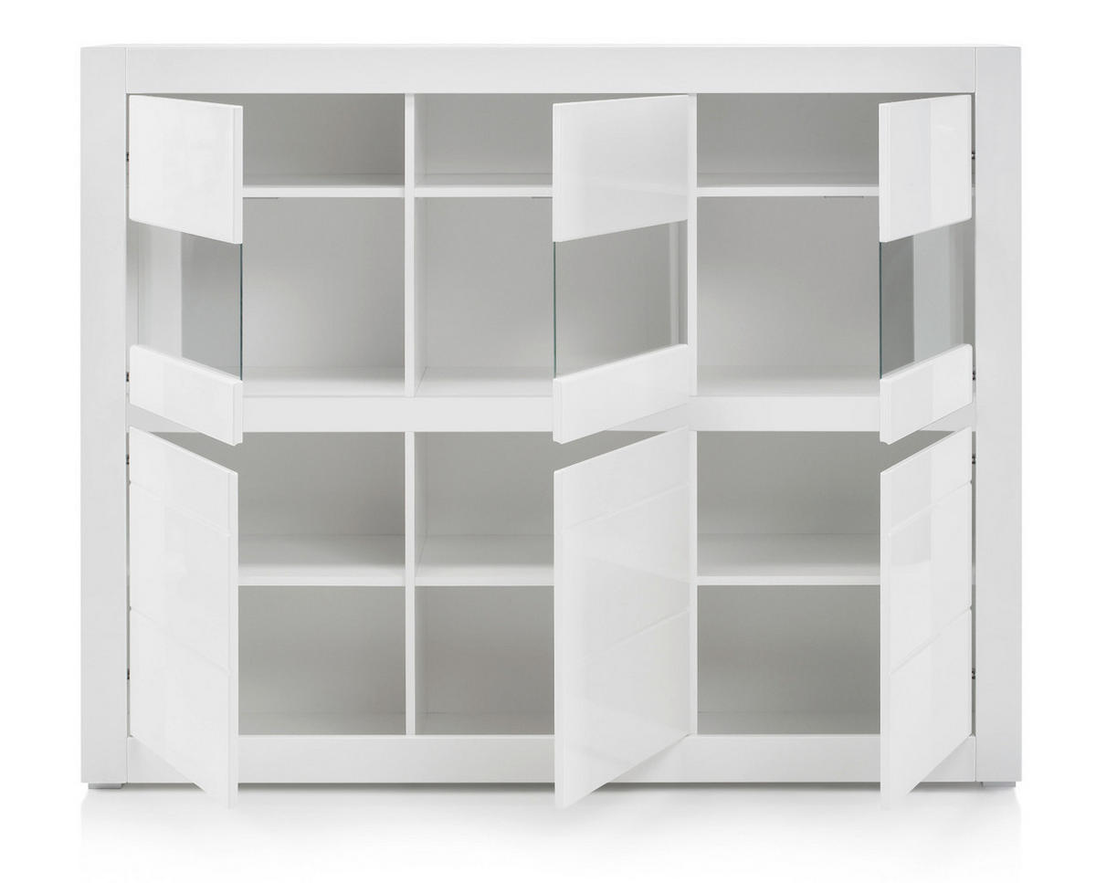 HIGHBOARD Hochglanz weiß, Schrank 164 x 131 cm mit Soft-Close-Funktion - Weiß Hochglanz/Weiß, Glas/Holzwerkstoff (164/131/42cm) - Furn.Design