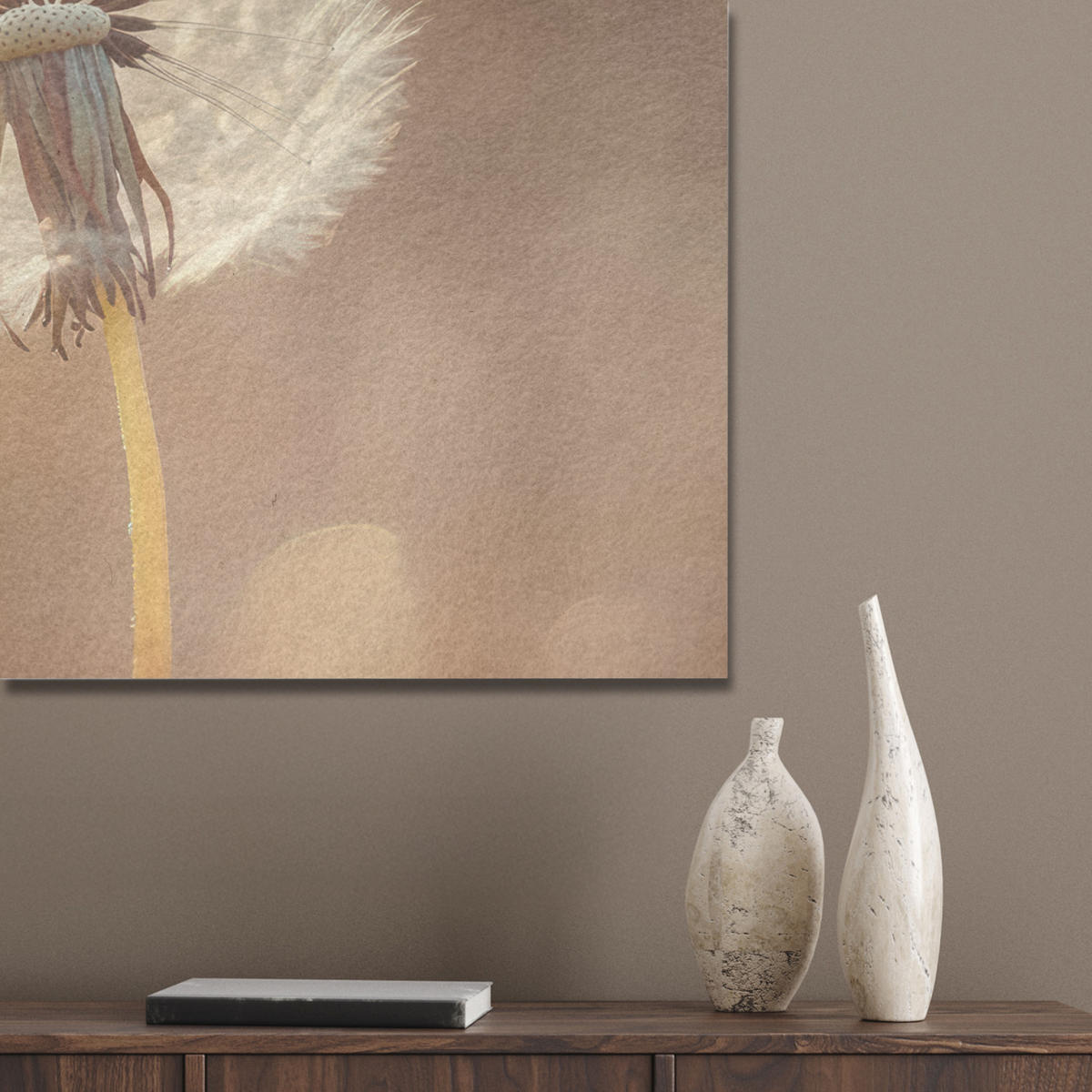 AKUSTIKPANEEL Löwenzahn - Beige - Natur - Blume 80x60 cm - Hellbraun, Textil (80/0.9/60cm) - MuchoWow