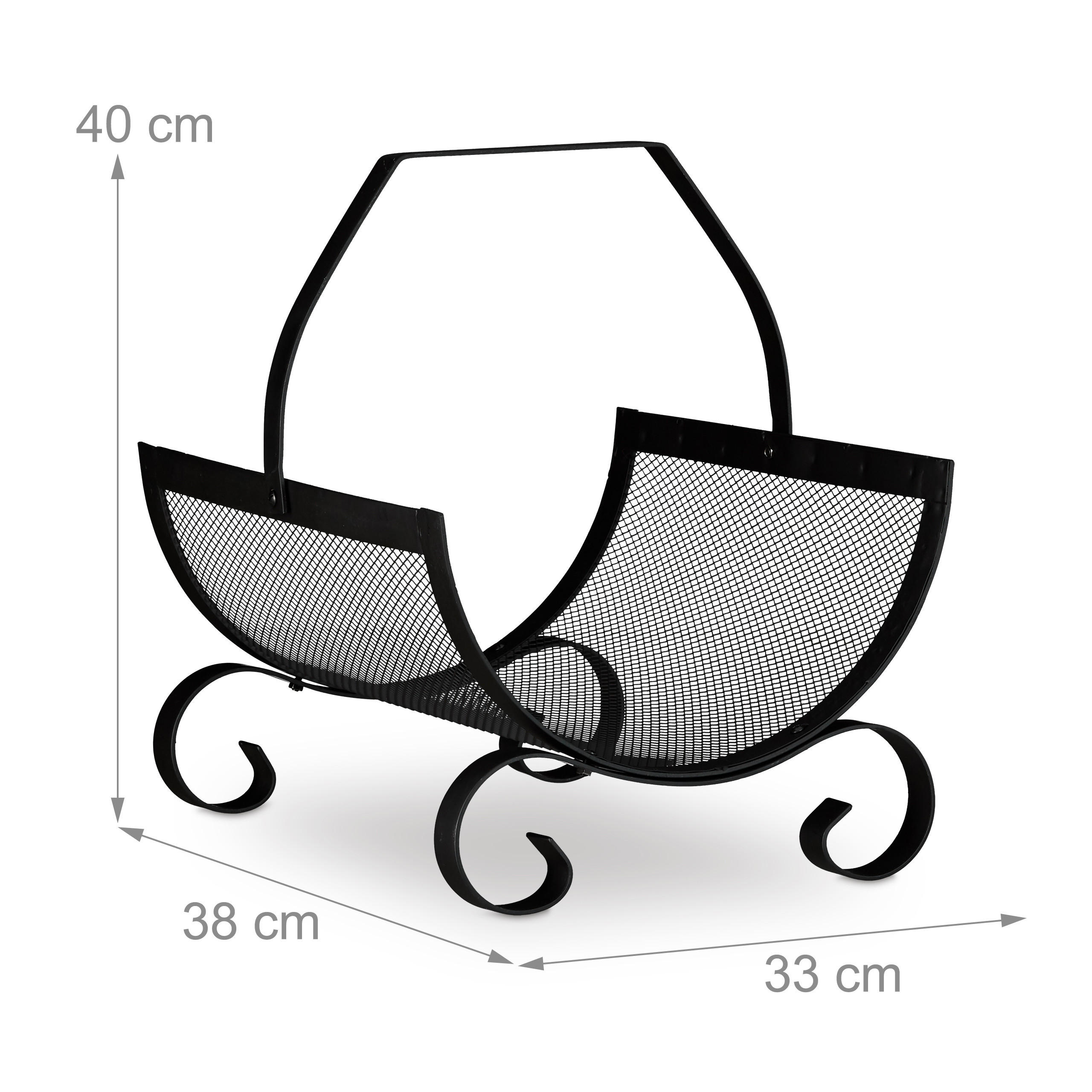 Thumbnail - Relaxdays Kaminholzkorb, Schwarz, Metall, 33x40x38 cm, Kleinmöbel, Kamine & Zubehör, Holzkörbe & Zubehör