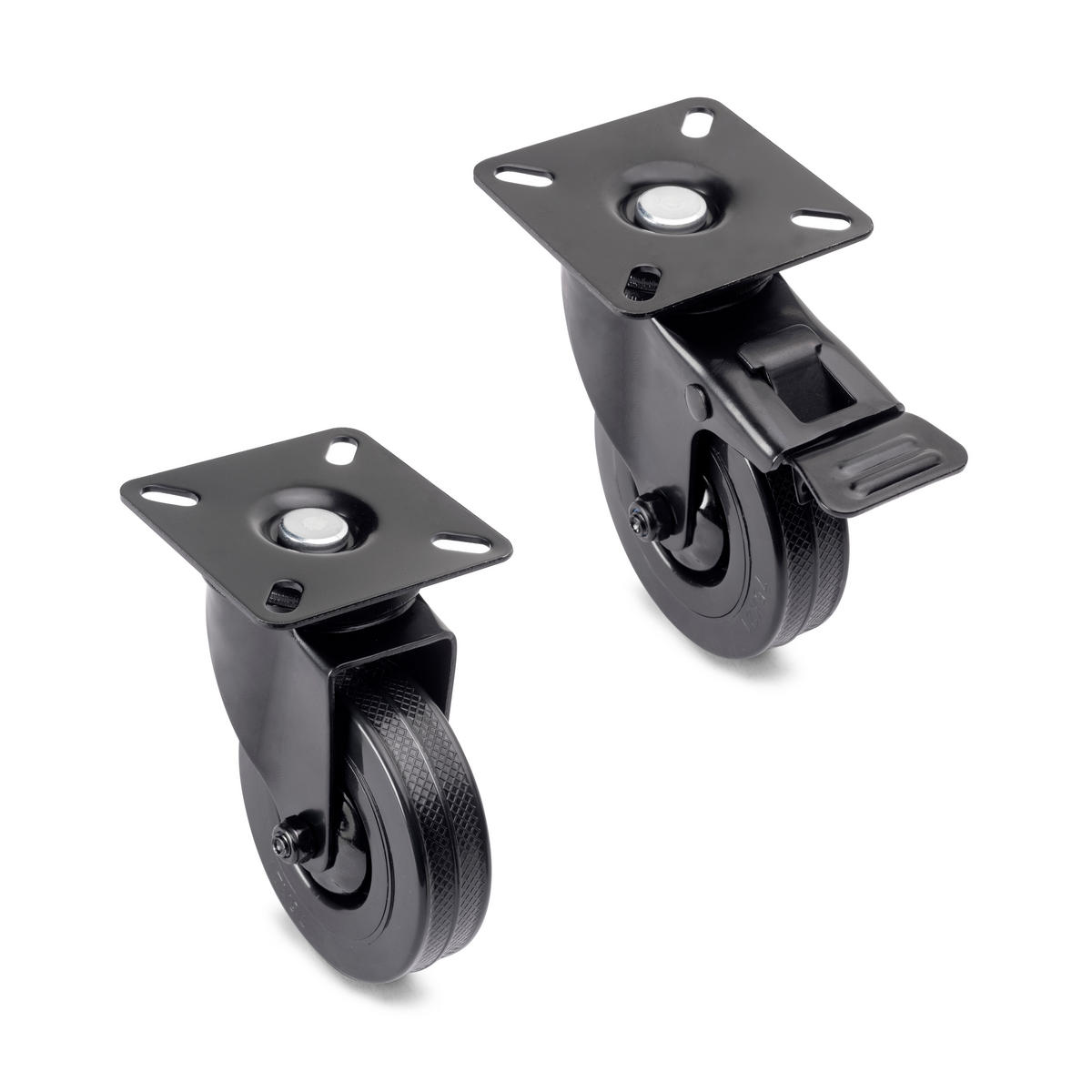 ROLLEN Black mit Montageplatte, Durchmesser 75mm, Kunststoff und Stahl, schwarz 4er-set - Schwarz, Kunststoff (6.5/10/6.5cm) - EMUCA