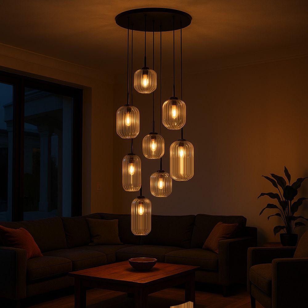 GALERIELEUCHTE Velo 8-flammig Rauch Ø 18/20/25cm - Anthrazit/Weiß, Glas (25/25/27cm) - s.luce