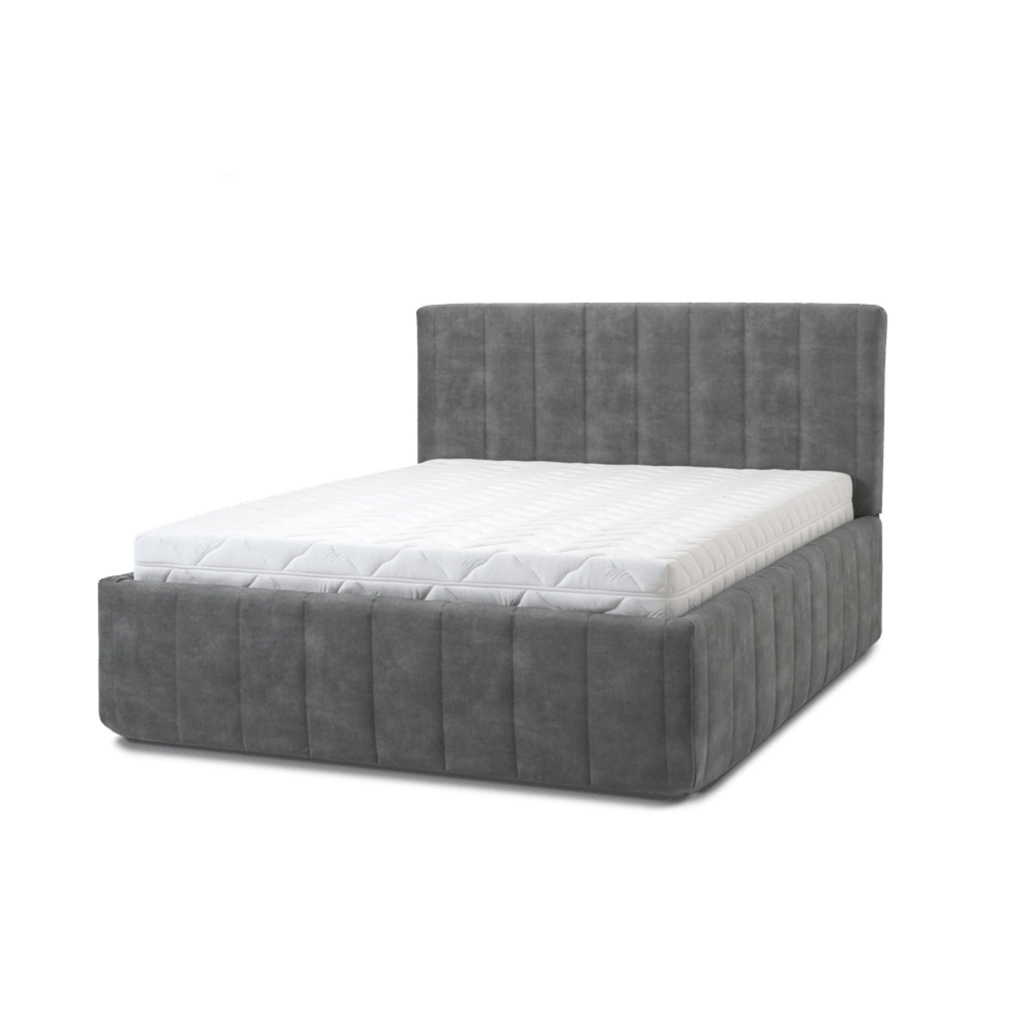 POLSTERBETT Calma Grande 180x200 in Plüsch Cement Green Gray - Graubraun, Holz (180/200cm) - Letti Moderni