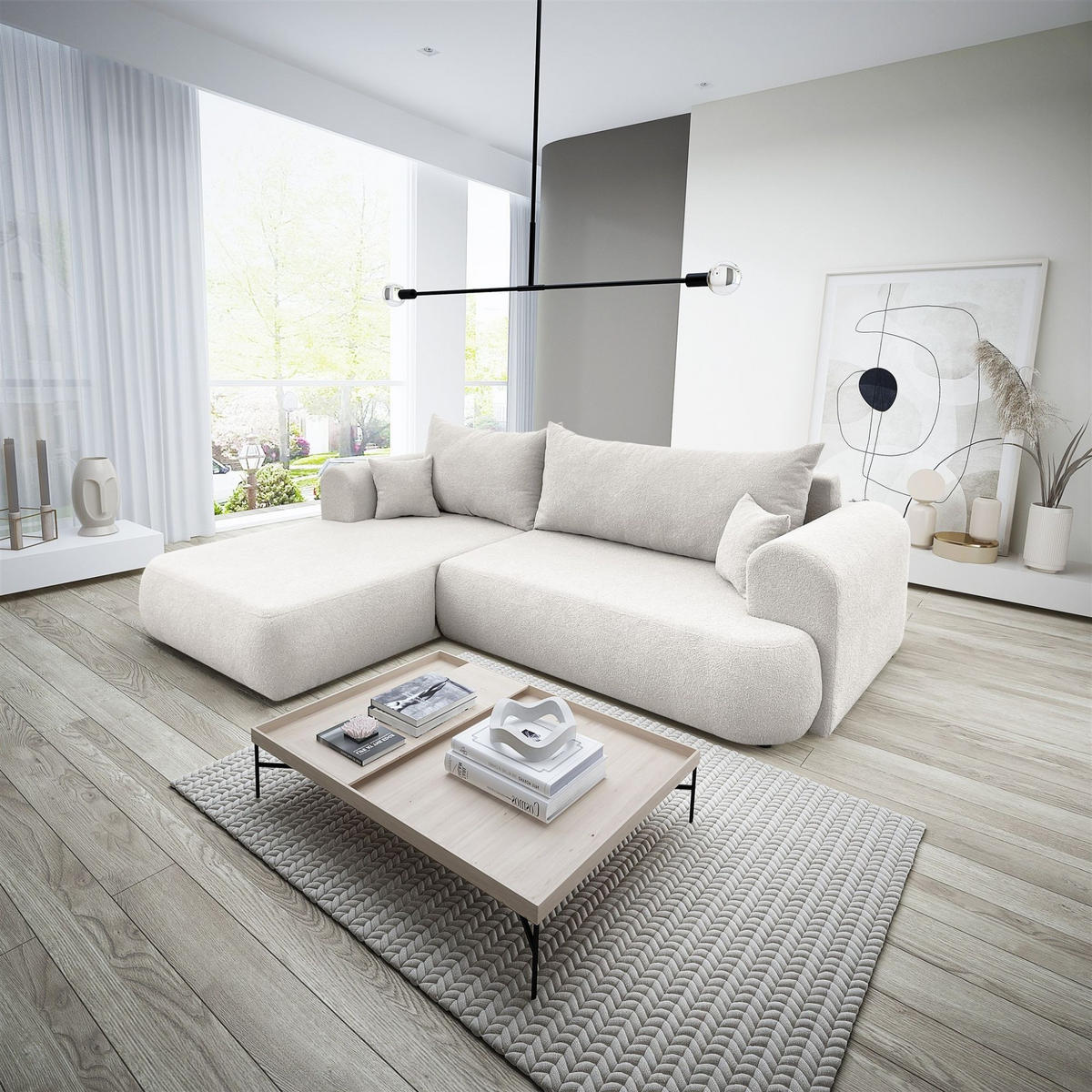 ECKSOFA Anike In Now Or Never - Creme, Holzwerkstoff/Textil (260/173cm) - Fun Möbel