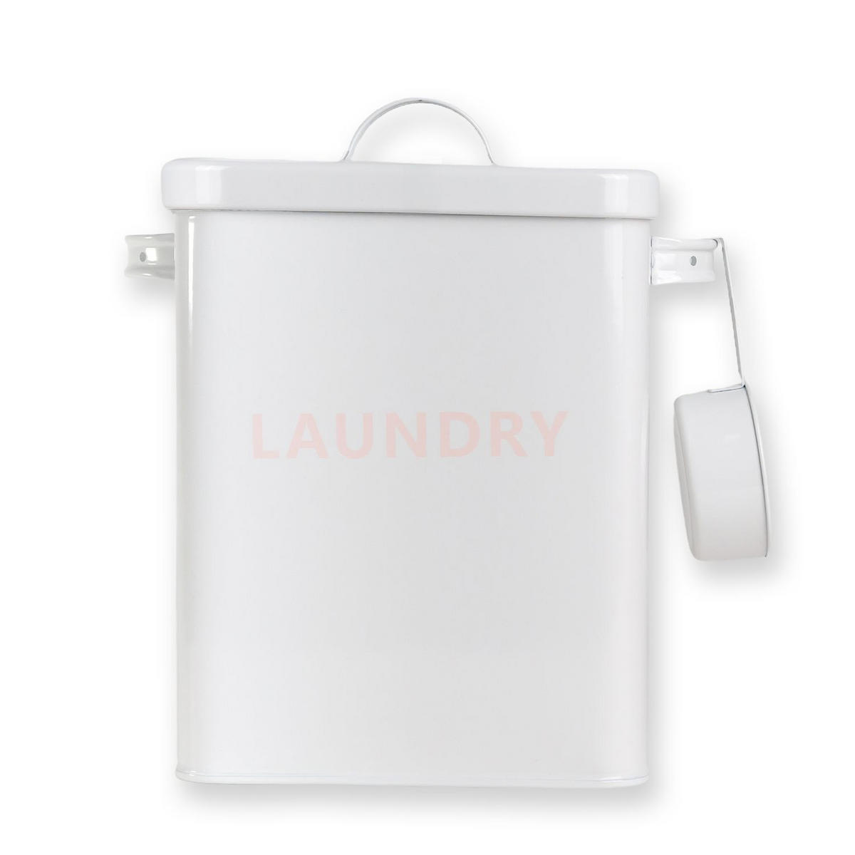 WASCHMITTEL AUFBEWAHRUNGSBOX mit Deckel und Dosierlöffel - Weiß, Metall (18/25/28cm) - Intirilife