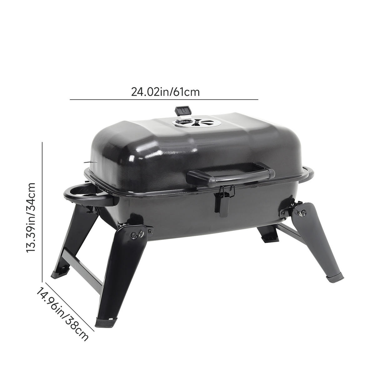 HOLZKOHLEGRILL aus Kohlenstoffstahl in Schwarz für die Terrasse Tragbarer 68 cm B x 34 cm T x 36 cm H - Schwarz, Metall (68/36/34cm) - Livingandhome