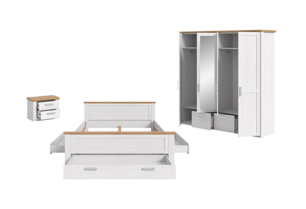 BETTANLAGE mit Kleiderschrank VERONA Bett (180 x 200 cm) in Sibiu Lärche Nachbildung - Lärchefarben, Holzwerkstoff - Homes & Jones