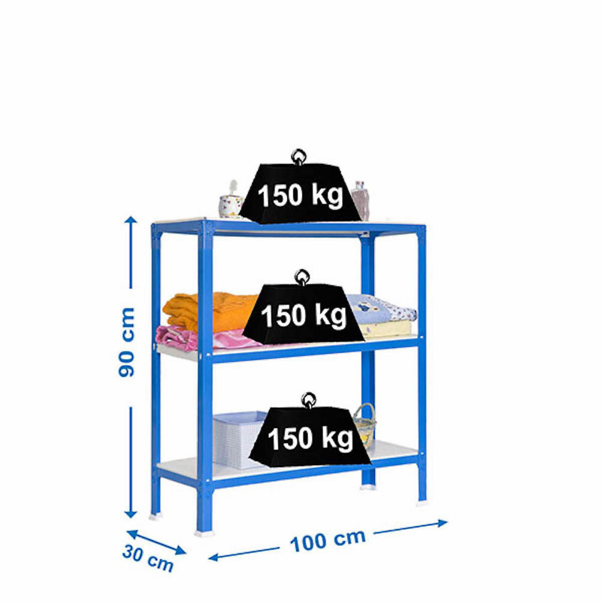 WOHNREGAL LIVING KOALA METAL mit 3 Fachböden | HxBxT 90x100x30cm | Fachlast 150kg | Blau/Weiß - Blau, Metall (100/90/30cm) - PROREGAL