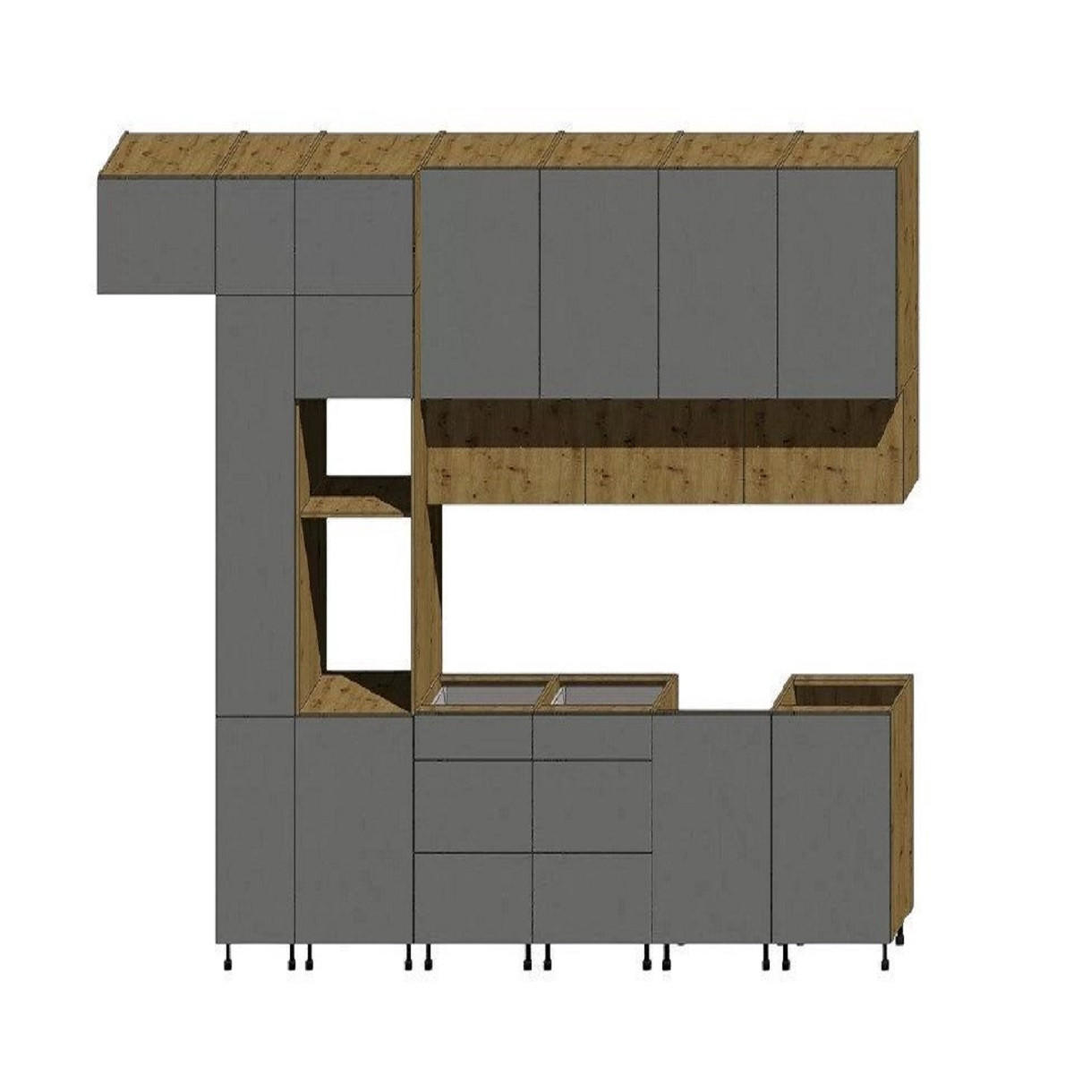 KÜCHENZEILE 400 cm - Langen K18-M400 - in Artisan Eiche/Grau - Grau, Holz (400/248/58cm)