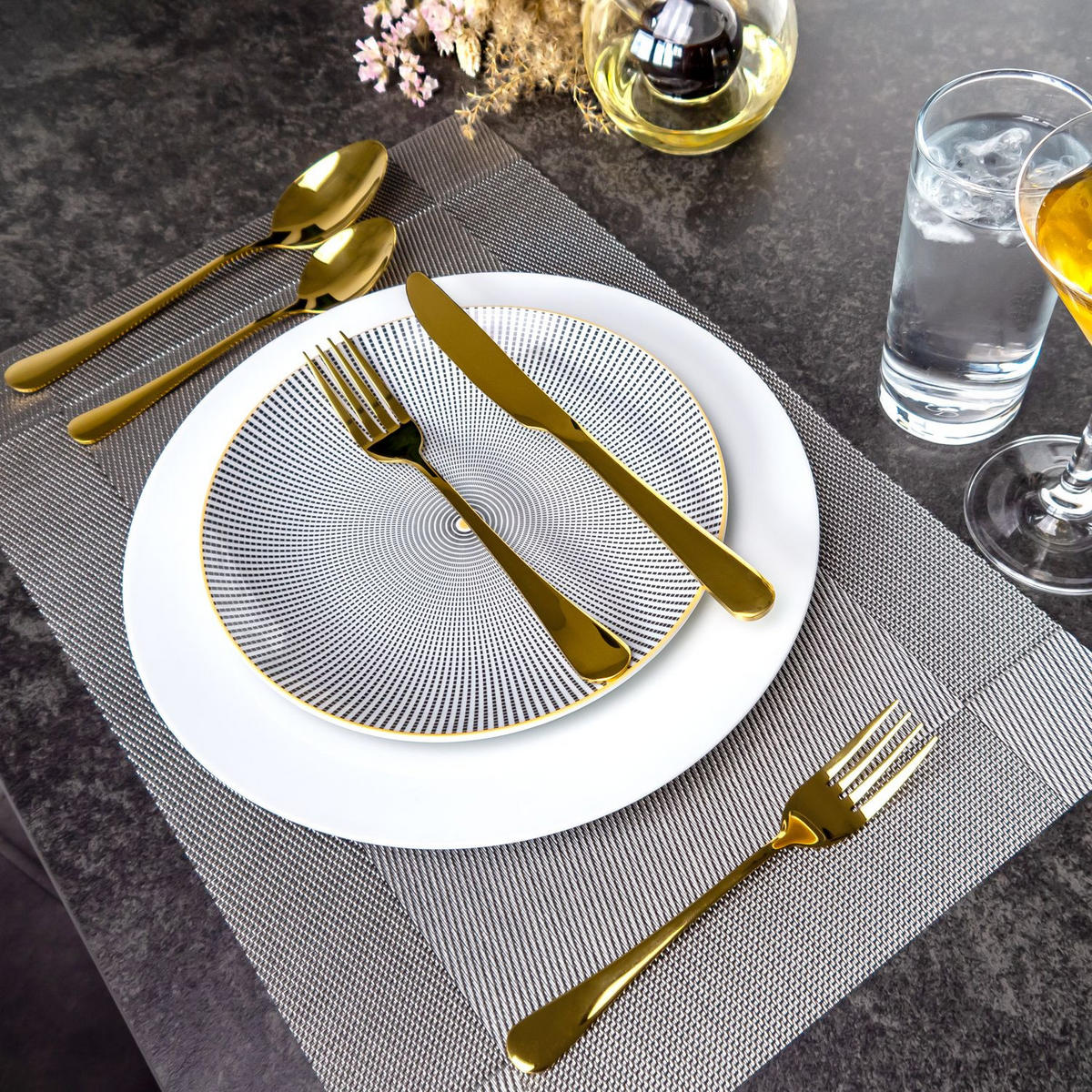 ESSBESTECK 20-teiliges Set aus Edelstahl - Goldfarben, Metall - Intirilife