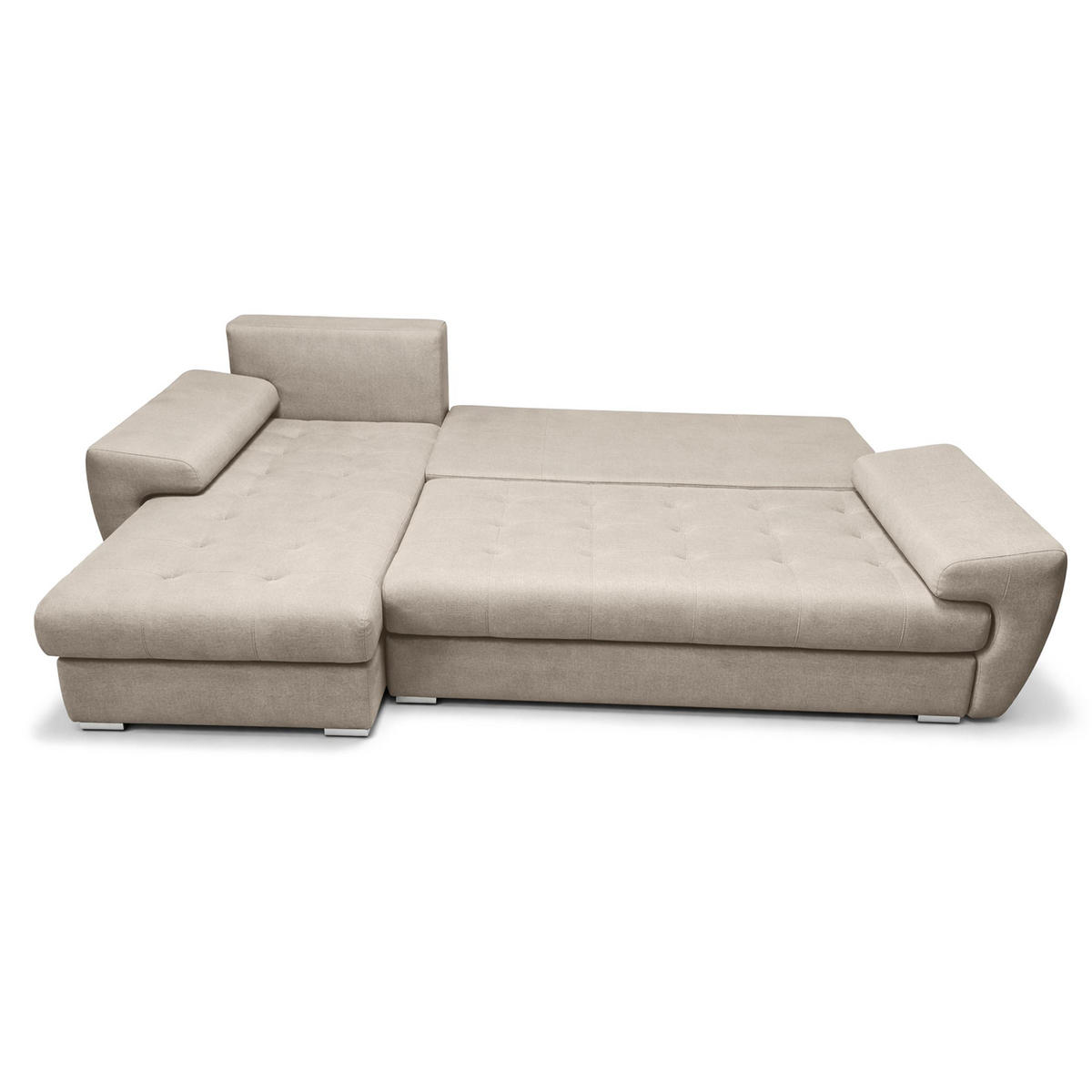 ECKSOFA L Form Manisa Beige 234/145/83 cm Links mit Schlaffunktion - Beige/Silberfarben, Kunststoff/Textil (145/234cm) - AX Living