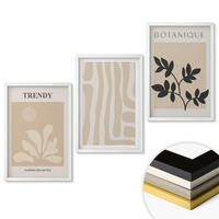 WANDBILDER 3er-Set - 40x60 cm Weißer Rahmen - Stilvolle Pflanzenmuster in Beige und Schwarz - Weiß, Kunststoff (40/60cm) - ArtPrintCave