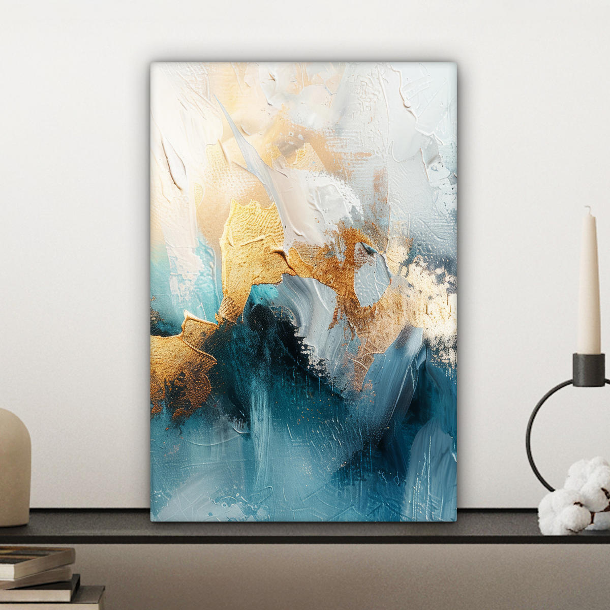 LEINWANDBILD Abstrakt - Kunst - Gold - Blau 20x30 cm - Petrol, Textil (20/30cm) - MuchoWow