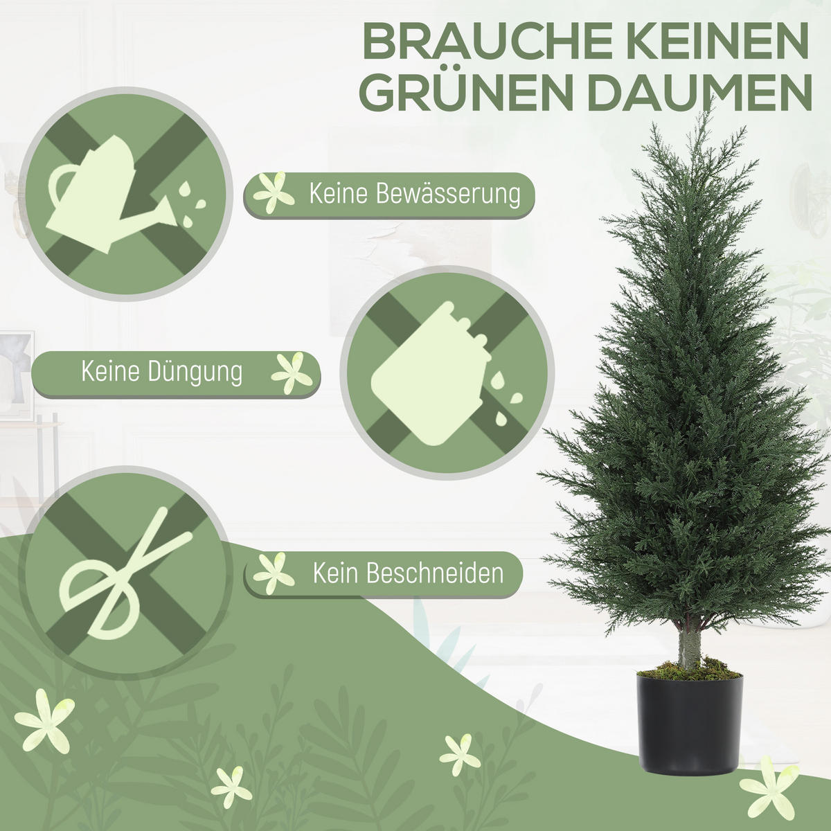 KÜNSTLICHE-ZYPRESSE UV-beständig 90cm 2er Set - Schwarz/Grün, Kunststoff (90cm) - HOMCOM