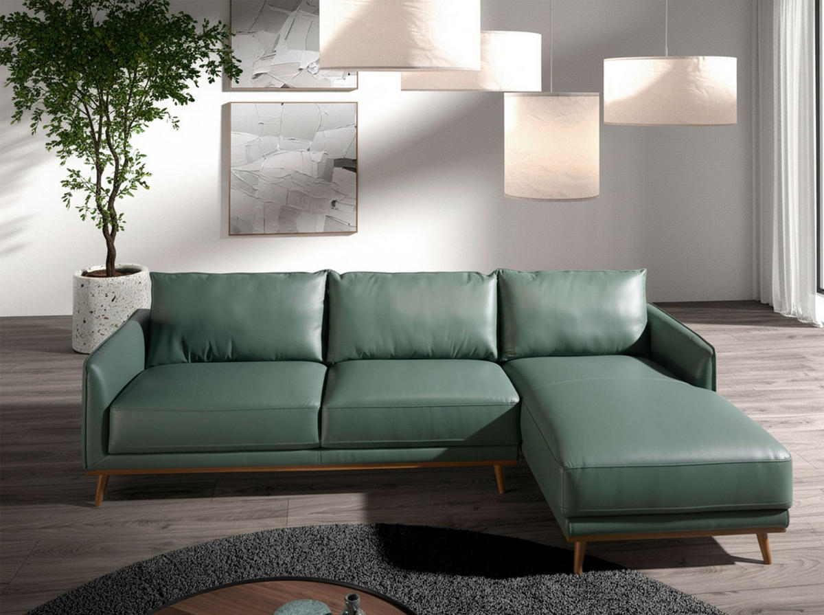 ECKSOFA Rechtes Chaiselongue-Sofa in grünem Leder 295/160/90 cm - Grün/Honig, Leder (295/160cm) - ANGEL CERDA