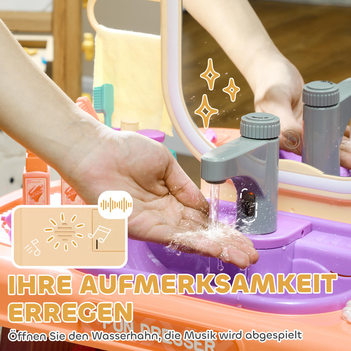 SCHMINKTISCH Kinder Frisiertisch mit Spiegel, LED Licht, Musik für 3-6 Jahre - Violett, Kunststoff (29/71/55cm) - AIYAPLAY