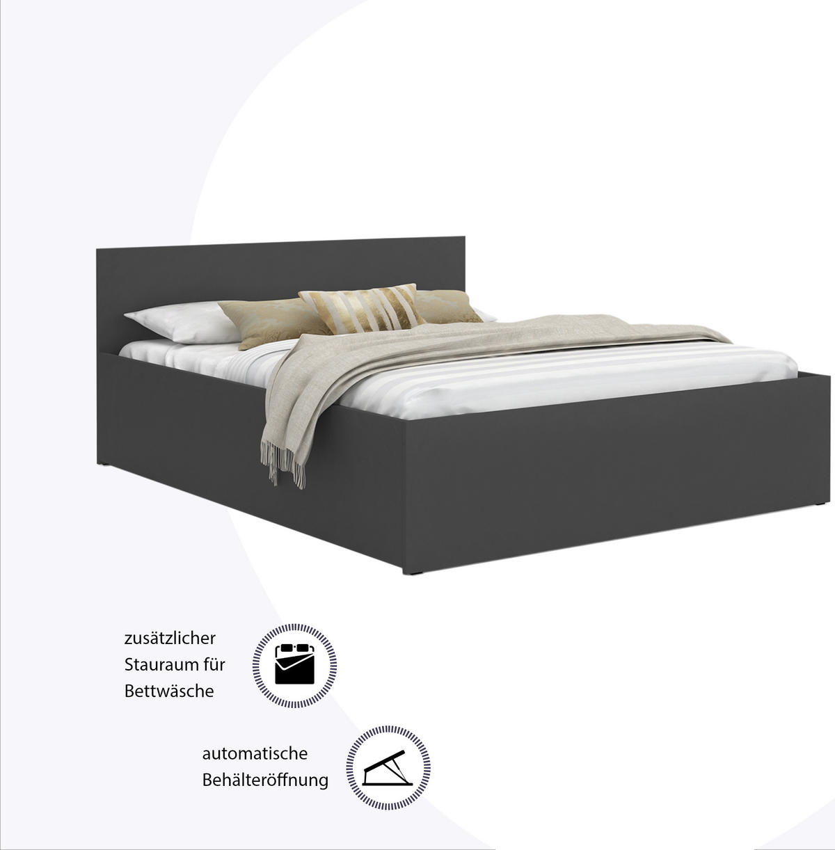 DOPPELBETT Sydney LUX 160x200 cm, Grau - Grau, Textil (160/200cm) - Fedve