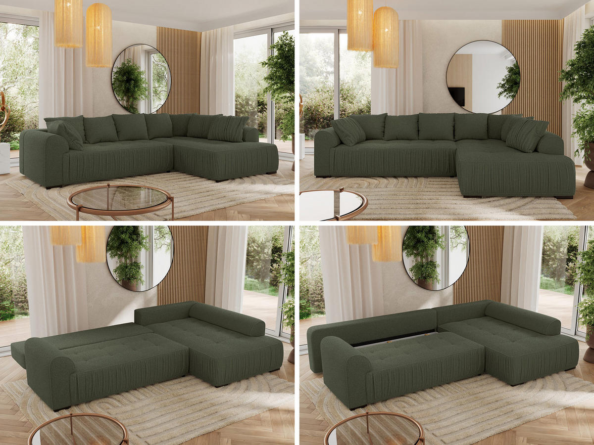 ECKSOFA ORTA Grün Boucle - Rechts - Schwarz/Grün, Textil (200/325cm) - MKS