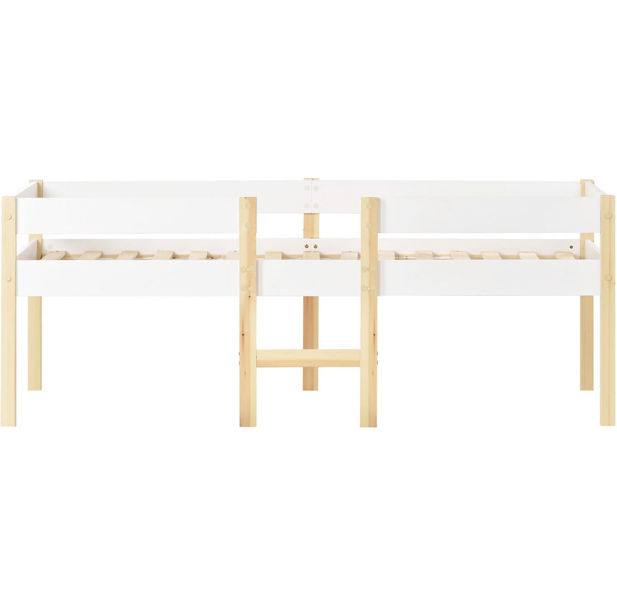 KINDERBETT 90/190 cm halbhoch aus Kiefernholz mit Rausfallschutz - Weiß, Holz (90/200cm) - Flora Grace