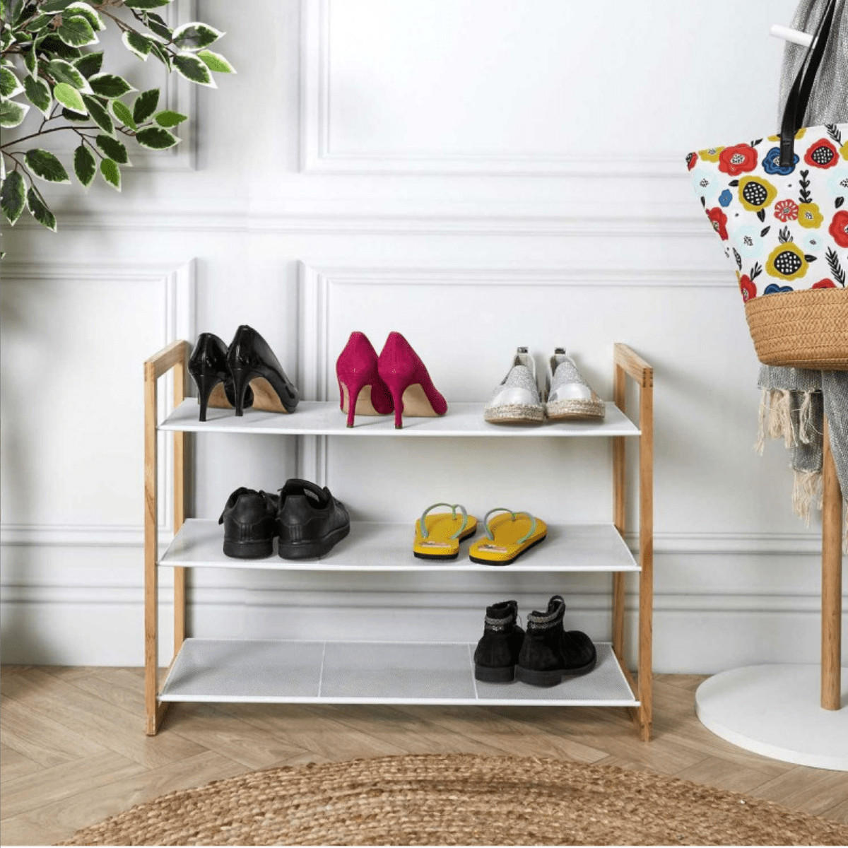 SCHUHMÖBEL 3 Regale 12 Paar Schuhe - L74 cm City - Weiß, Holz (30/55/75cm) - Calicosy