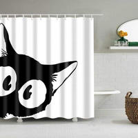 DUSCHVORHANG Katze Schwarz 90 x 180 cm wasserdicht schimmelresistent maschinenwaschbar - Weiß, Textil (90/180cm) - MCBOSON