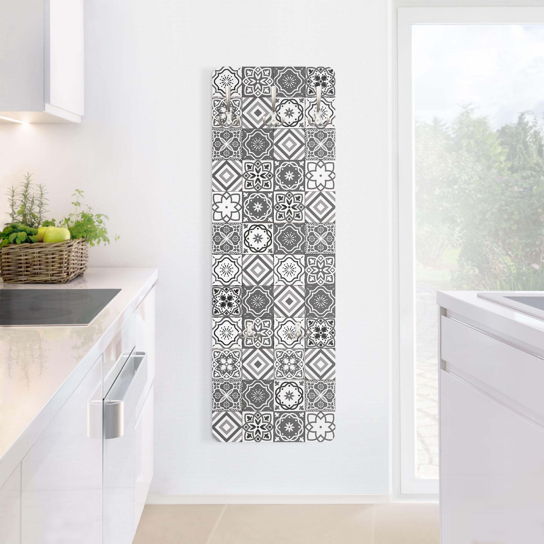 Thumbnail - Bilderwelten Wandgarderobe, Grau, Holzwerkstoff, Kariert, Rechteckig, 34x105x1.6 cm, Garderobe, Garderobenleisten & Gard...