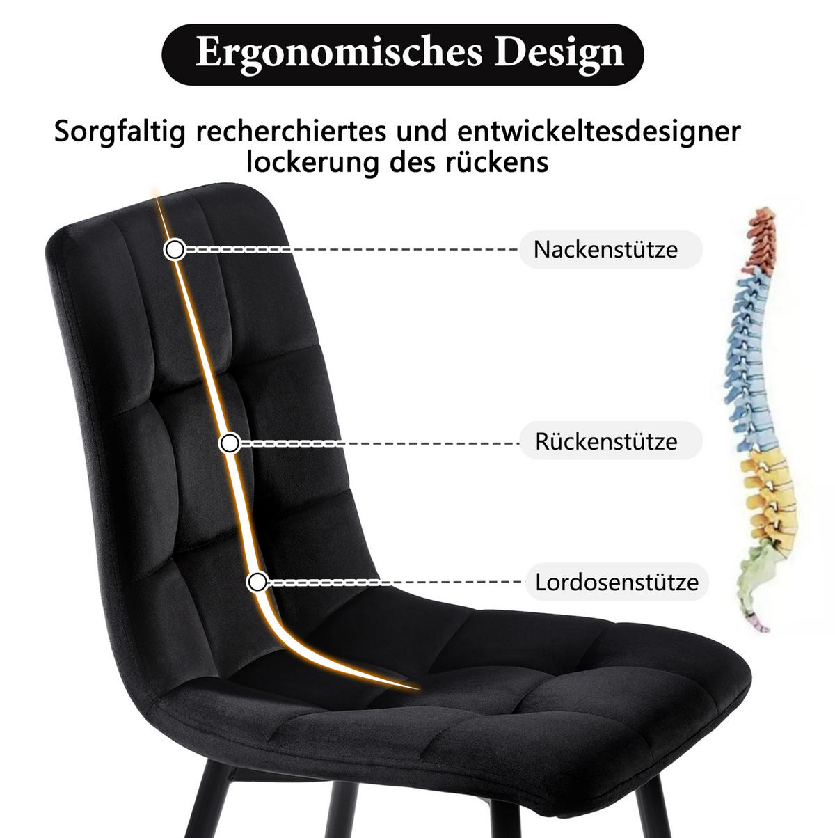 ESSZIMMERSTUHL 4er-Set Samt Schwarz mit Metallgestell - Schwarz, Metall (44/86/46cm) - Meubliv