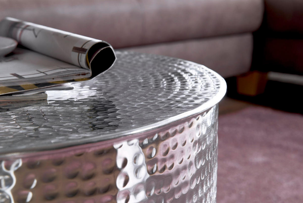 COUCHTISCH Orientstil Hammerschlag-Aluminium, Silber 61x61x40 cm - Silberfarben, Metall (61/61/40cm) - KADIMA DESIGN