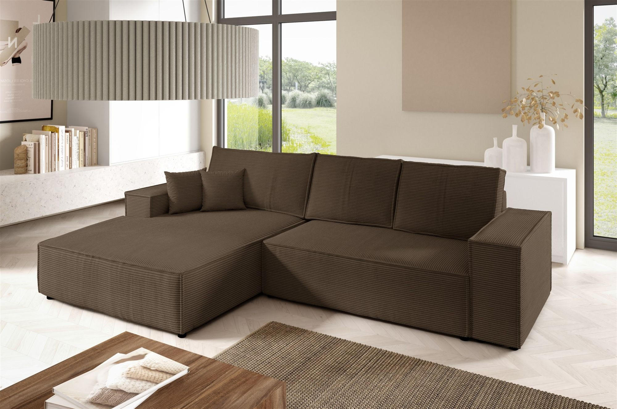 ECKSOFA Corunia In Poso - Braun, Holzwerkstoff/Textil (294/185cm) - Fun Möbel