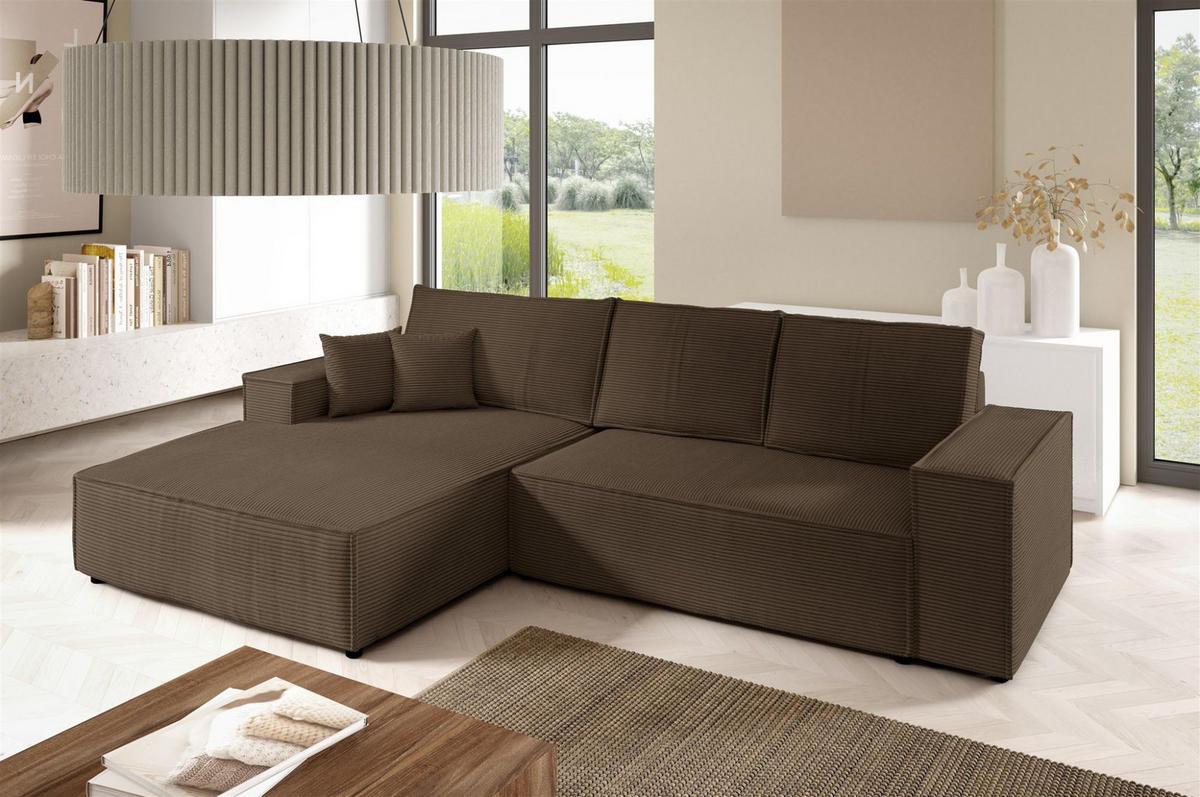 ECKSOFA Corunia In Poso - Braun, Holzwerkstoff/Textil (294/185cm) - Fun Möbel