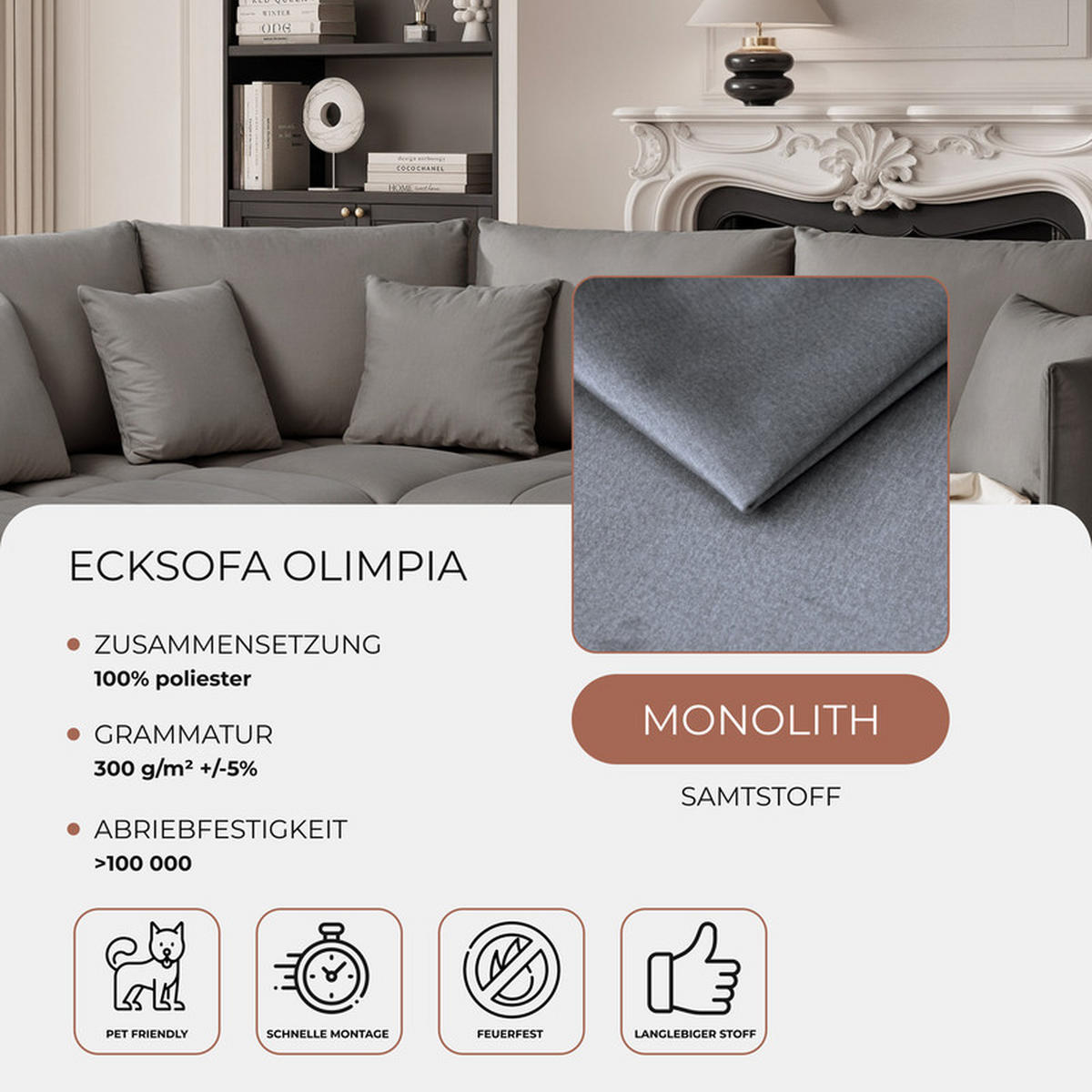 ECKSOFA OLIMPIA mit Schlaffunktion und Bettkasten Grau - Grau, Holzwerkstoff/Kunststoff (235/230cm) - Idohome