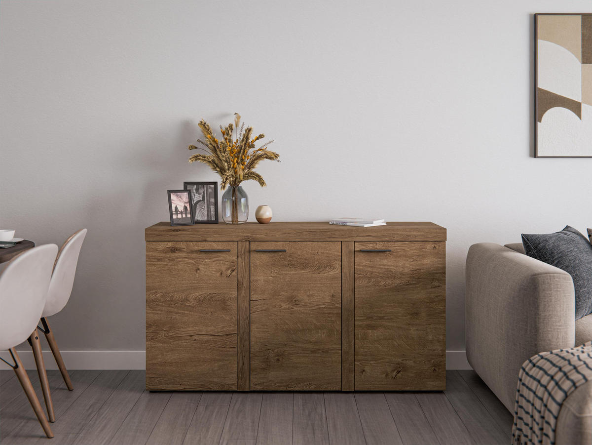 SIDEBOARD Spacoro 3D Eiche Lefkas 148,8/82/40,3 cm – Wohnzimmer Kommode Modern - Braun, Holzwerkstoff/Kunststoff (149/82/40cm) - AX Living