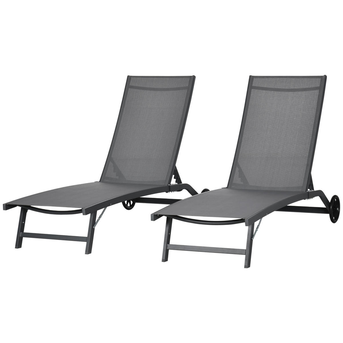 SONNENLIEGE 2er-Set Sonnenliegen mit verstellbarer Rückenlehne Dunkelgrau 66 x 165 x 102 cm - Grau, Metall (66/102/165cm) - Vallsero