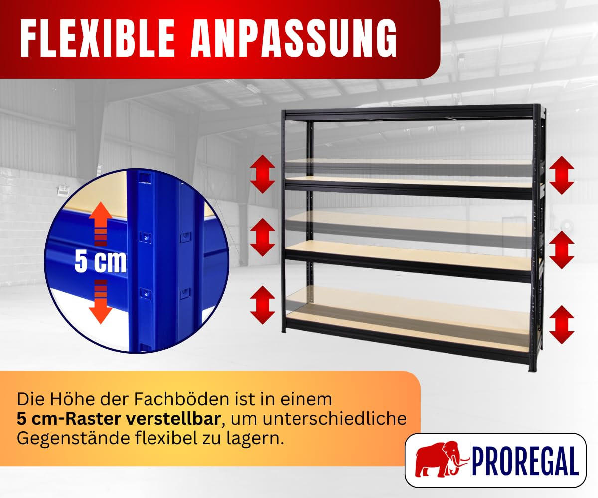 SCHWERLASTREGAL Dino 180x200x45 cm Fachlast 500 kg Schwarz - Schwarz, Metall (200/180/45cm) - PROREGAL