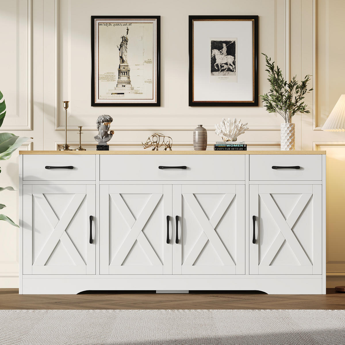 SIDEBOARD DE-37730 mit 3 Schubladen und 4 Türen Weiß - Weiß, Holzwerkstoff (160/75/37cm) - ComfortXL