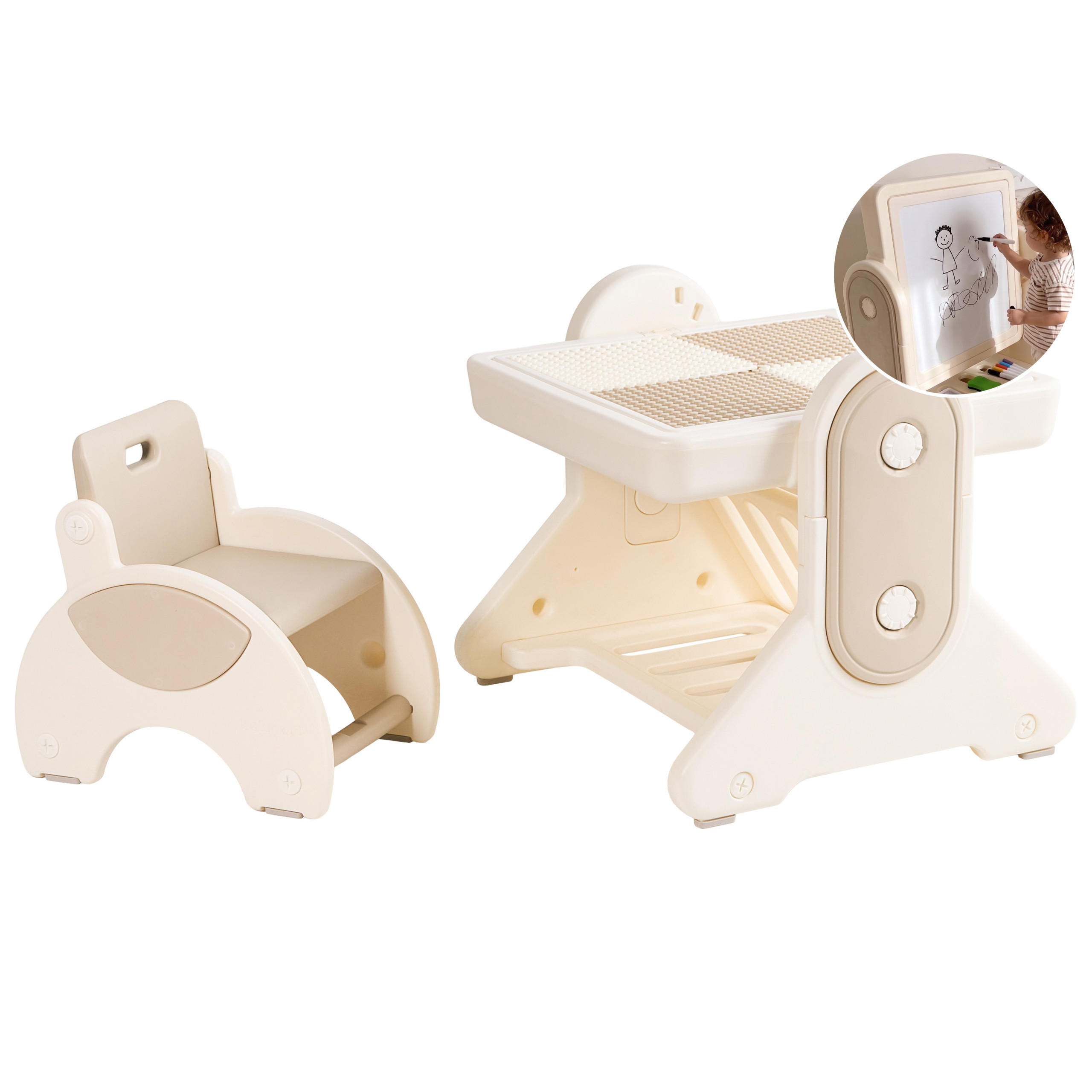 KINDERTISCH und Stuhlset Beige Mila - Beige, Kunststoff (58/60/61cm) - Beliani