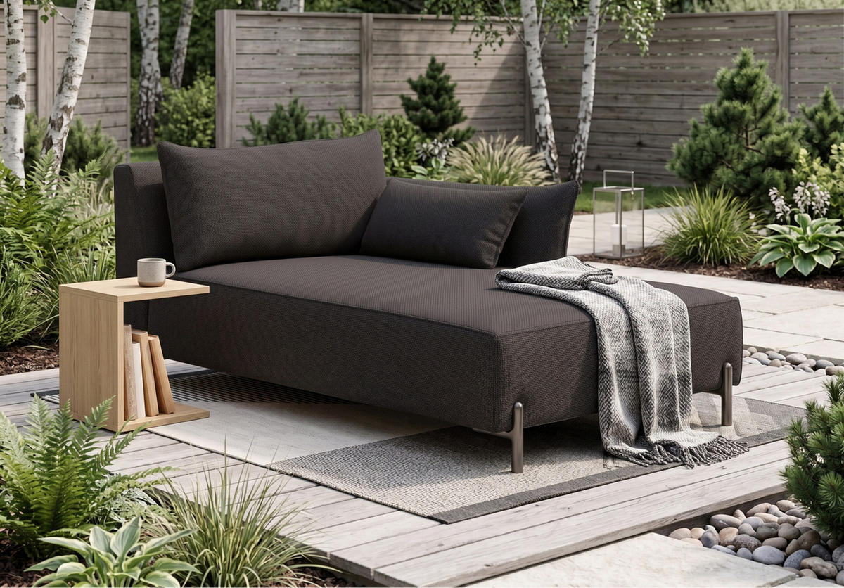 CHAISELONGUE für Terrasse und Garten, Stoff Sunlight, Graphit, Rechts, SUNMEE - Dunkelgrau, Holz (80/90/165cm) - Kaiser Möbel