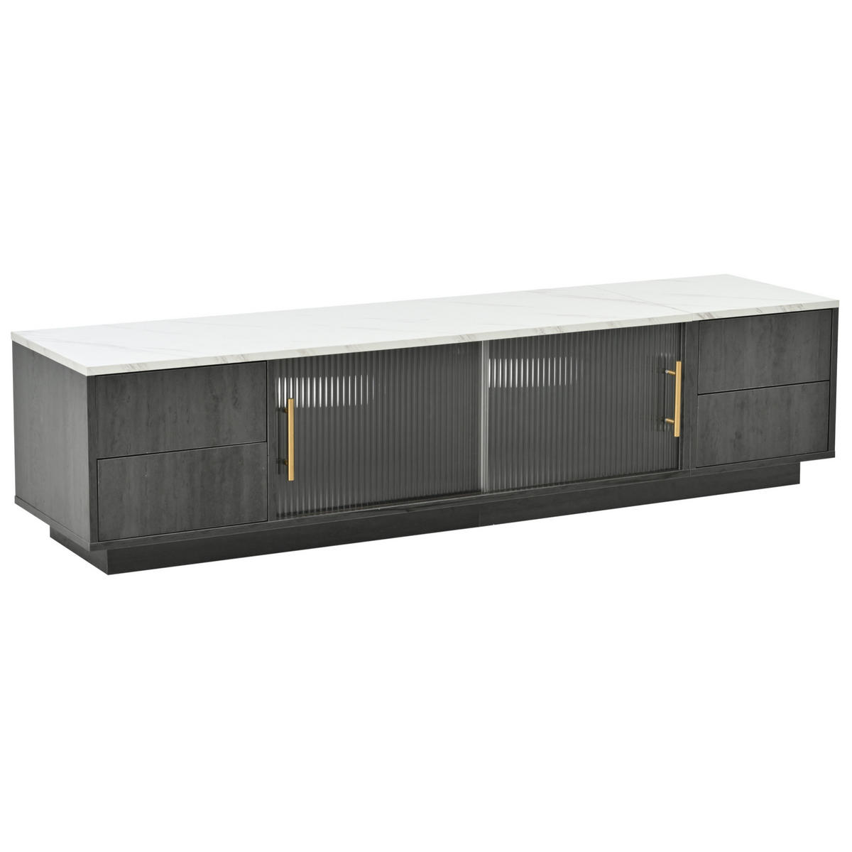 TV-LOWBOARD 180/40/46 cm mit 2 Schubladen, 2 Türen, LED-Beleuchtung und Hochglanzfront aus Spanplatte, Weiß/Naturholz - Weiß, Holzwerkstoff (180/46/40cm) - Redom