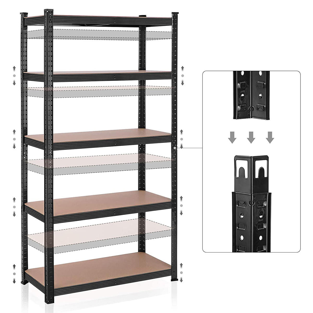 SCHWERLASTREGAL mit 5 verstellbaren Ebenen - H200 cm - Schwarz, Holzwerkstoff (50/200/100cm) - Calicosy
