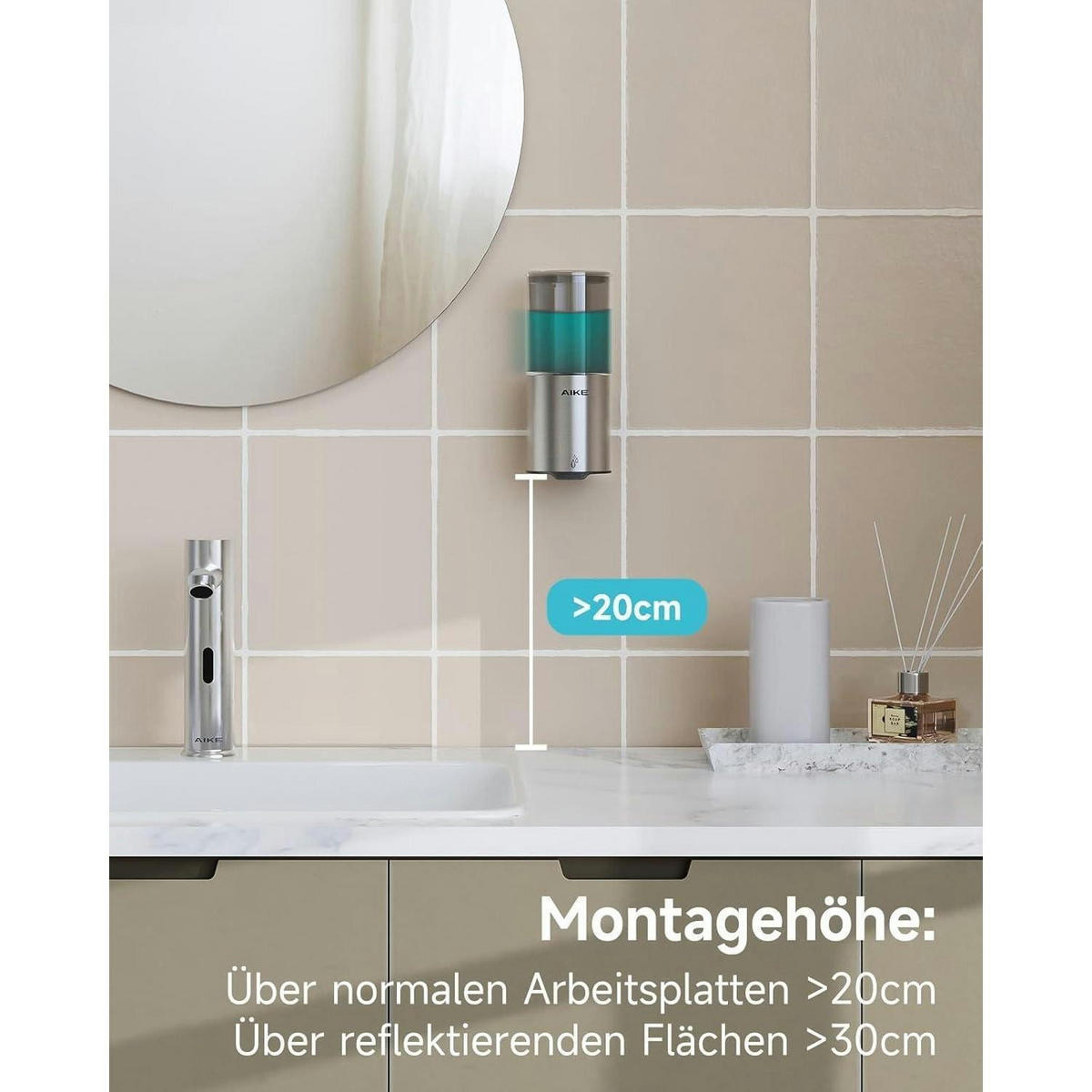 AUTOMATISCHER Seifenspender Wandmontage 400ml Edelstahl Gebürstetes Mattsilber - Silberfarben, Metall (8/19/8.5cm)
