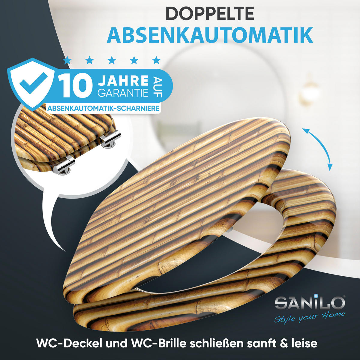 WC Sitz mit Absenkautomatik Bambusa - Braun, Holzwerkstoff (38/6/47cm) - Sanilo