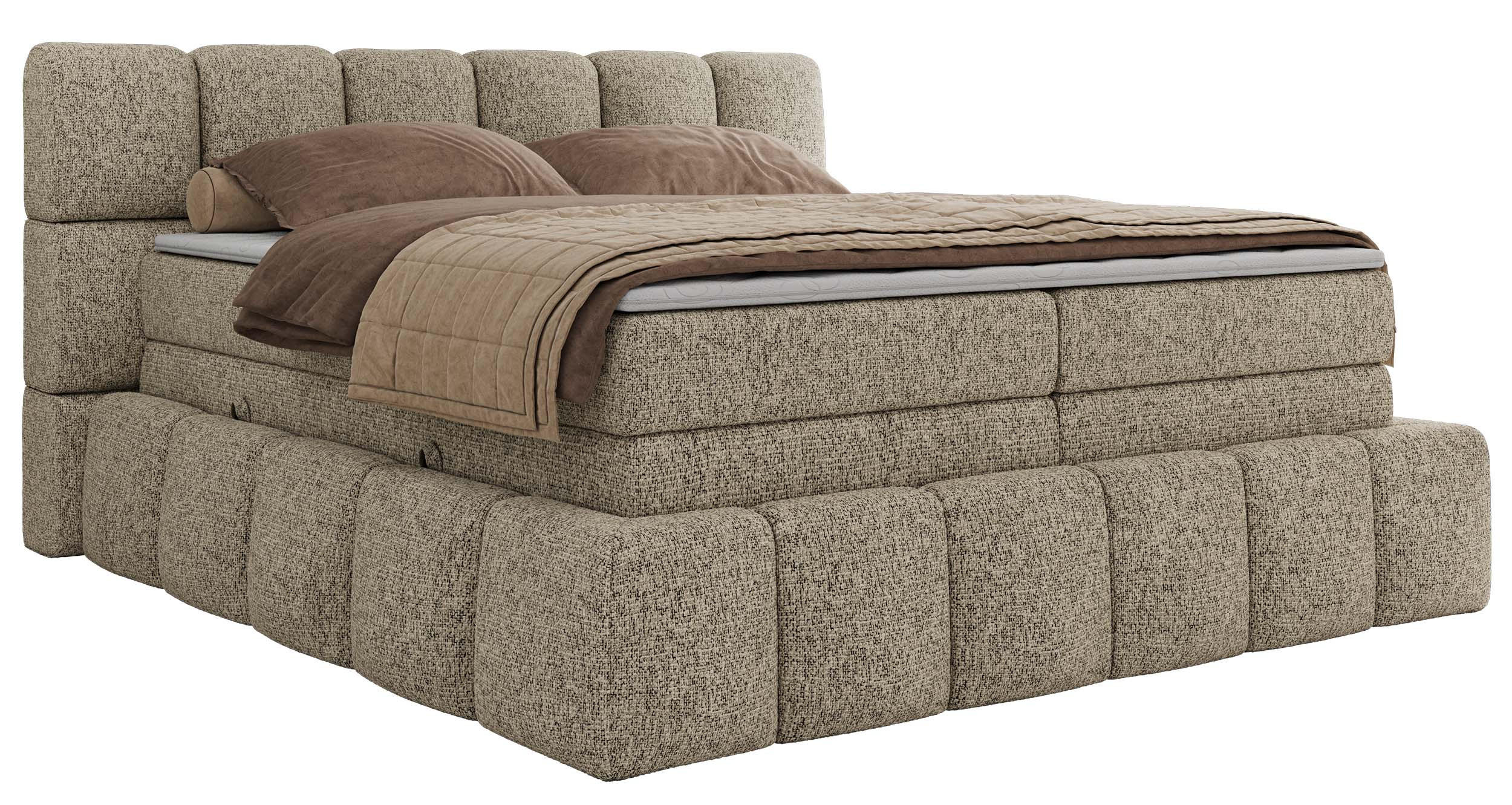 BOXSPRINGBETT NIRA KING 180/200 Dunkelbeige Strukture - H4 - Taupe, Holz/Textil (180/200cm) - MKS