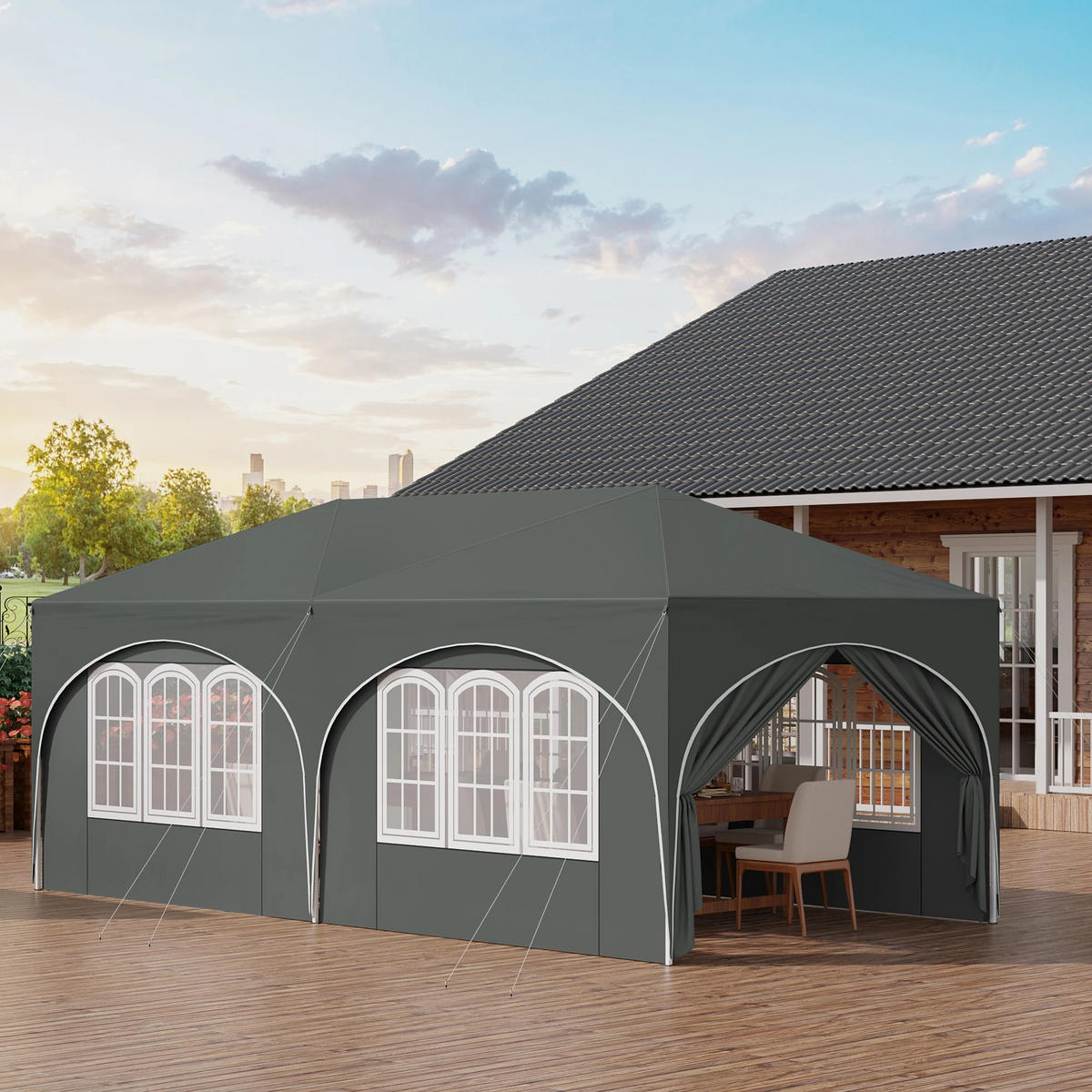 PAVILLON 3x6 m Grün mit 6 Seitenteilen - Grau, Textil/Metall (583/293cm) - Kaket