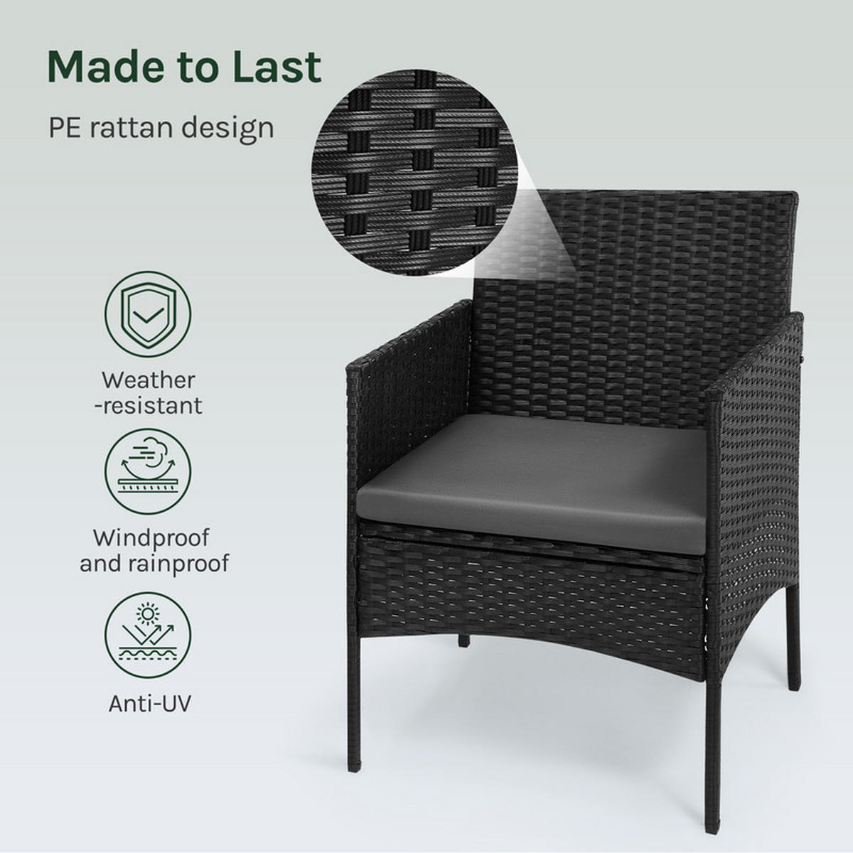 RATTAN-GARTENMÖBEL-SET – 2-Sitzer, 2 Sessel, Couchtisch - Schwarz, Metall - Auledio