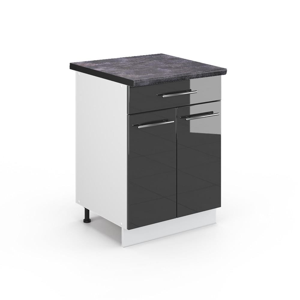 KÜCHENUNTERSCHRANK Fame-Line Anthrazit Hochglanz 60 cm AP Anthrazit - Schwarz Hochglanz/Anthrazit, Holzwerkstoff (60/82/60cm) - Vicco