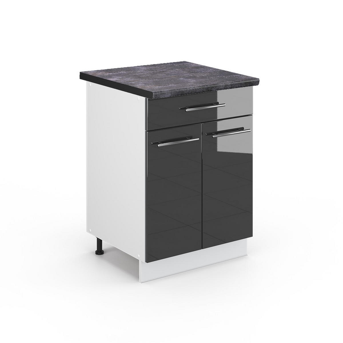 KÜCHENUNTERSCHRANK Fame-Line Anthrazit Hochglanz 60 cm AP Anthrazit - Schwarz Hochglanz/Anthrazit, Holzwerkstoff (60/82/60cm) - Vicco