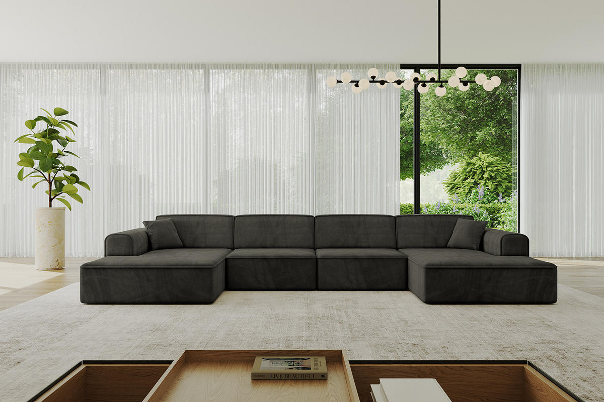 WOHNLANDSCHAFT IREA-U2-v3 - 388x171x79 cm Schwarz - Schwarz, Holzwerkstoff/Textil (388/79/171cm) - ALTDECOR