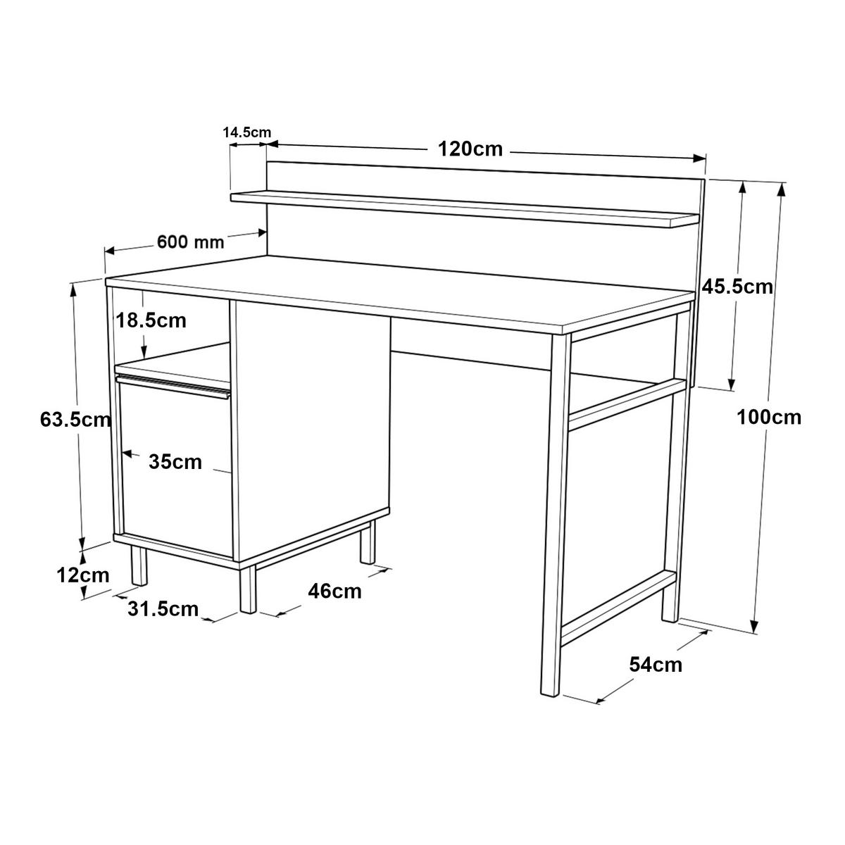 BÜROTISCH Fajaarire - Eichefarben/Schwarz, Holzwerkstoff/Metall (120/60/100cm) - [en.casa]